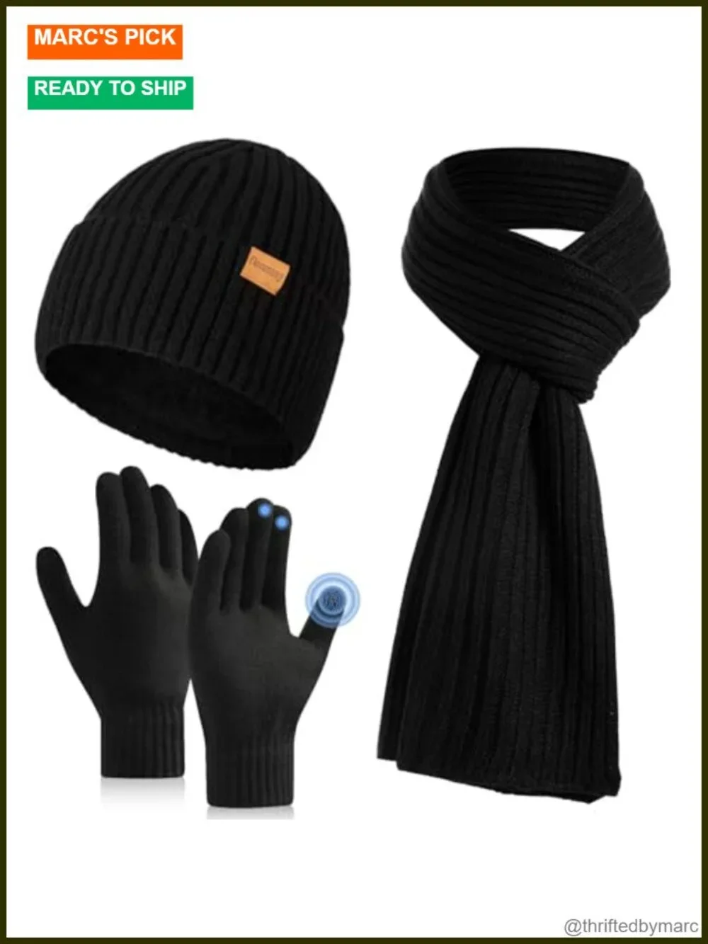 Men's Winter Hat Scarf Gloves Set, 3 PCS Warm Beanie Long Scarf Fleece Lined